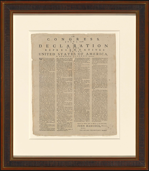 Framed edition of the Declaration of Independence.