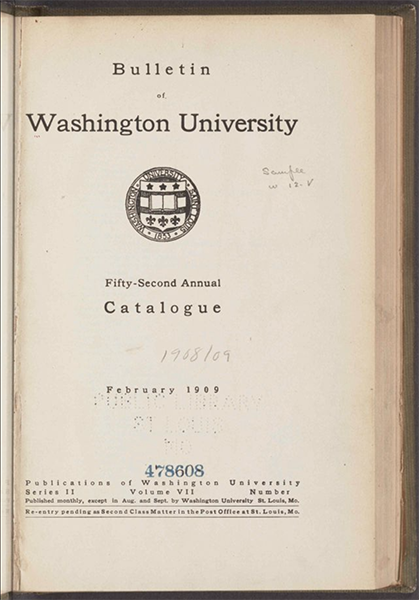Title page of the Fifty-second Annual Catalogm the Bulletin, February 1909.