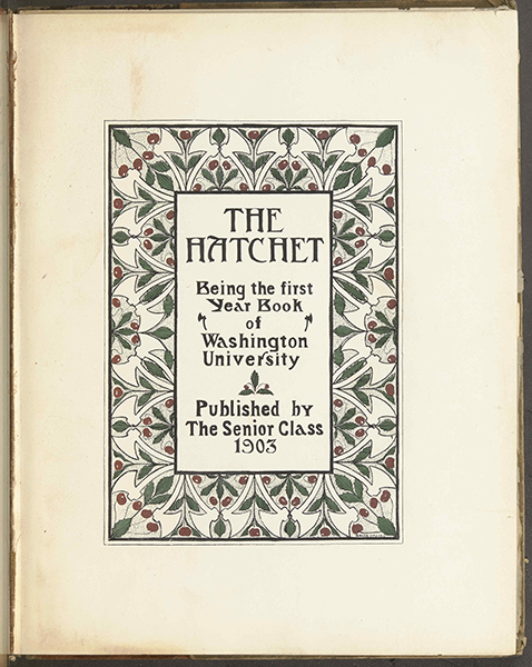 The 1903 bookplate from WashU's first Hatchett yearbook.
